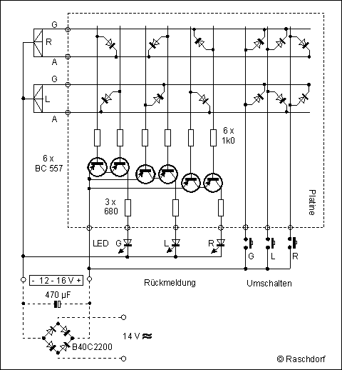 Schaltplan Dreiwegweichen-Rückmeldung