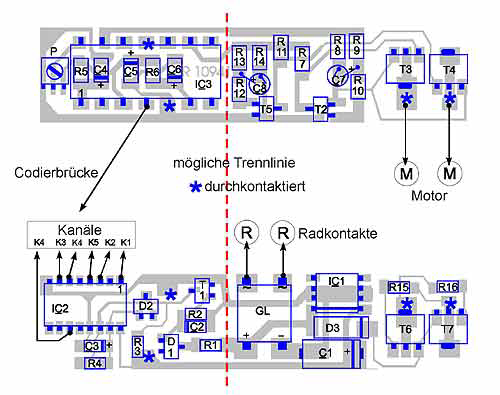 Bestückungsplan des Lok-Decoders Version 4a